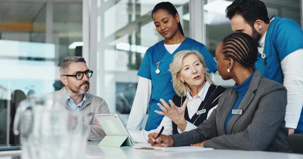 Healthcare professionals collaborating in medical office